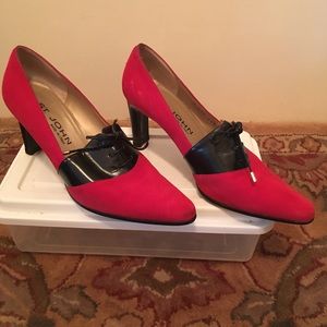 St John Red Suede & Black Leather Pumps